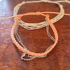 PURA VIDA Silvertone Cord Bracelet with Gem Stone and Silver Studded Bracelet